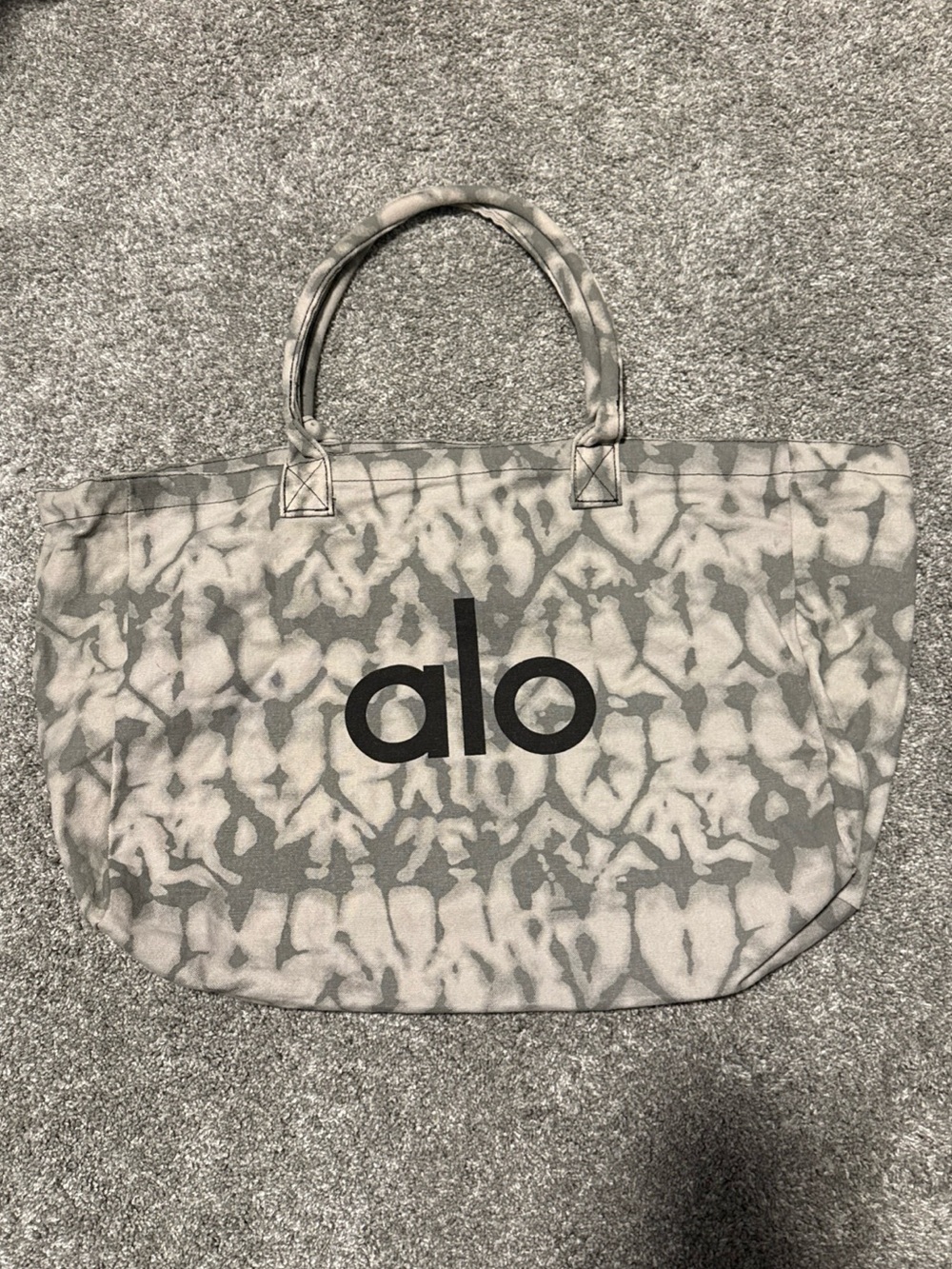 ALO Yoga Gray Tie-Dye Canvas Tote with Bold Logo